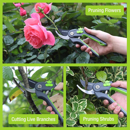 8" Bypass Pruning Shears for Gardening with Dual-Size Opening