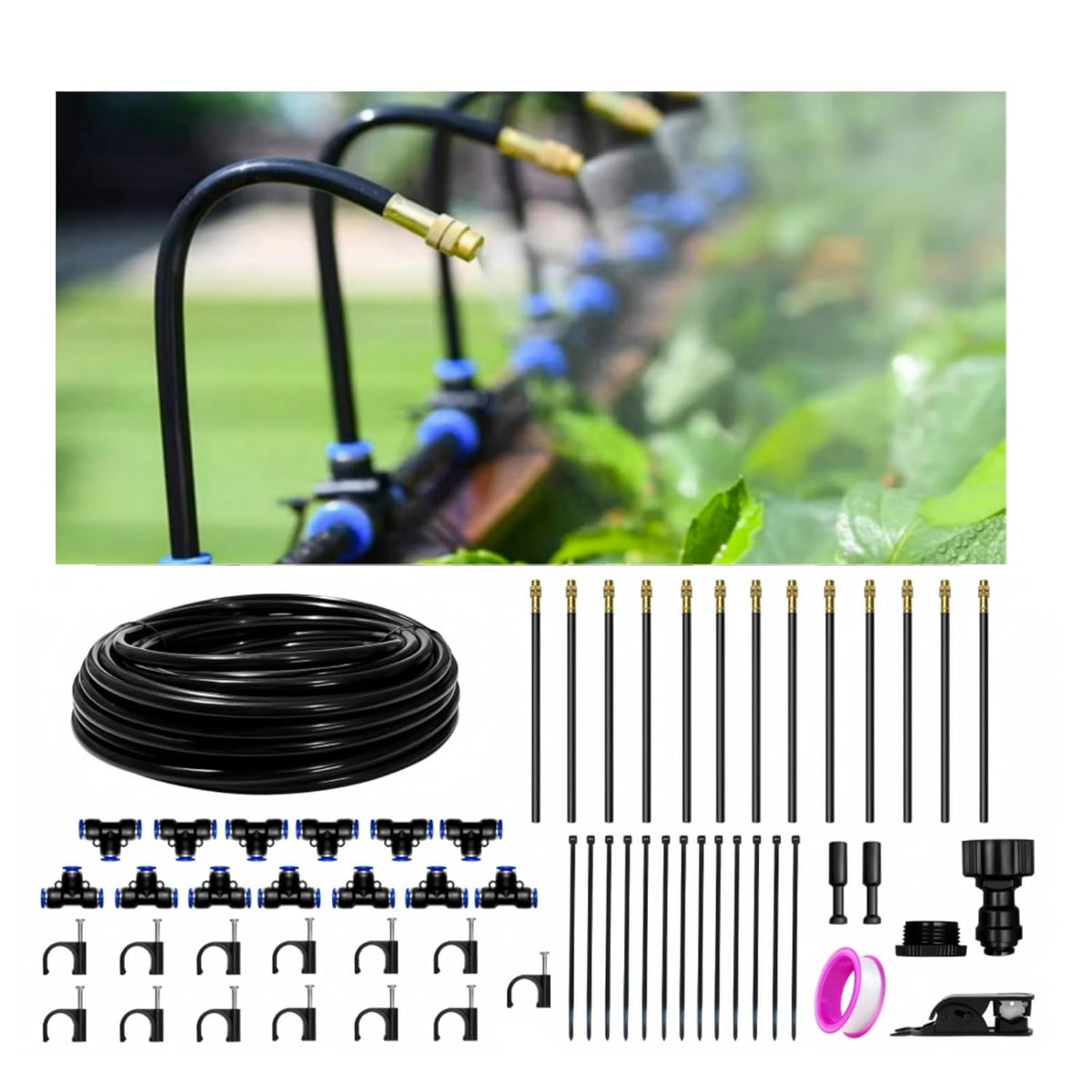 40FT Drip Irrigation Kit, 13 360° Copper Nozzles, Garden Watering System