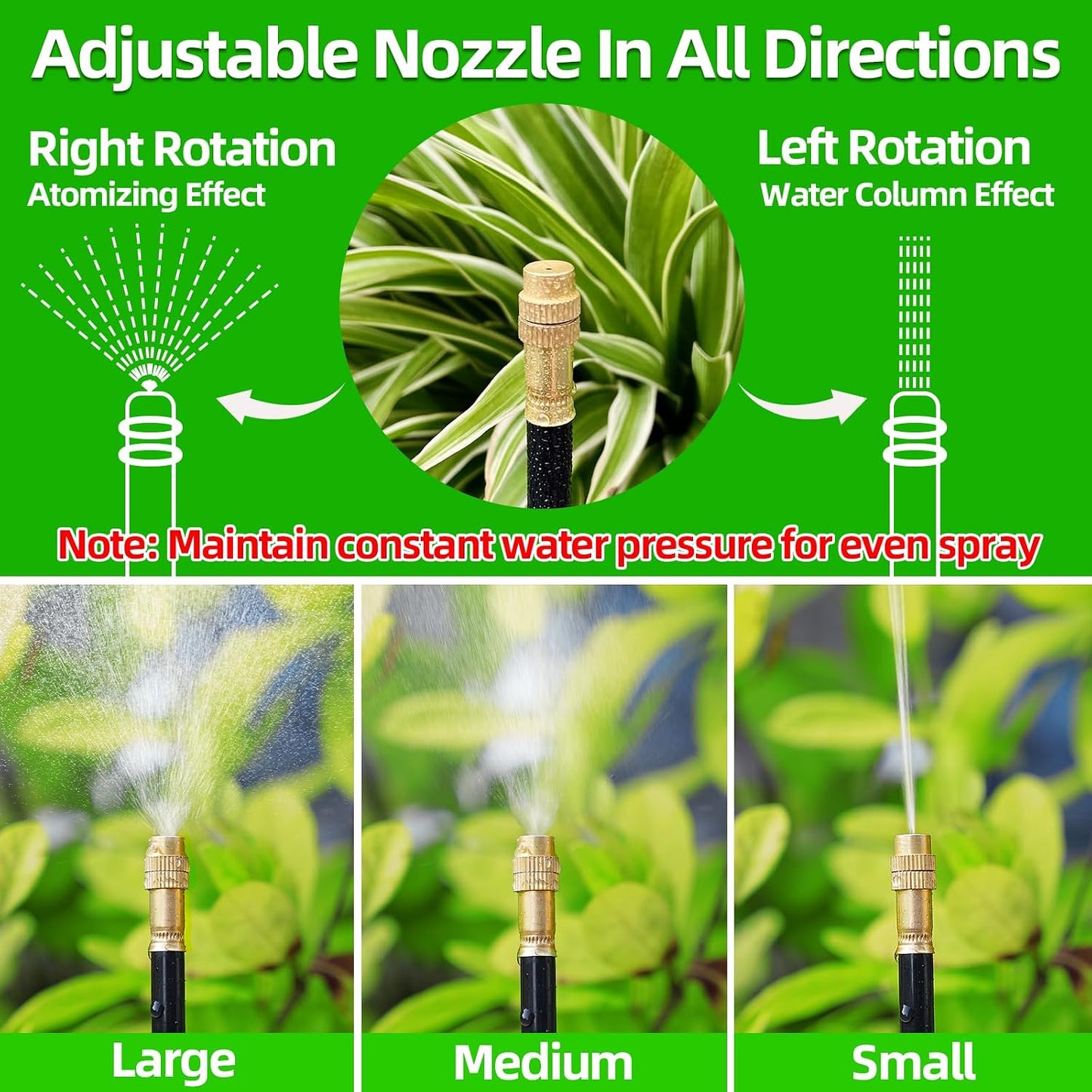 40FT Drip Irrigation Kit, 13 360° Copper Nozzles, Garden Watering System