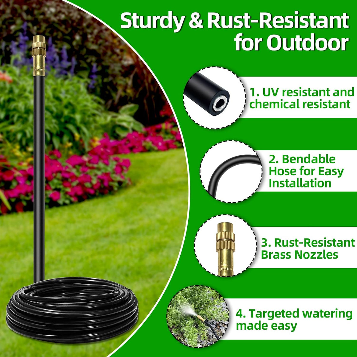 40FT Drip Irrigation Kit, 13 360° Copper Nozzles, Garden Watering System