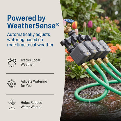 21207 B-hyve Gen 2 Smart Hose Watering Timer, 4-Pack with Wi-Fi Hub and Hose Y Splitter