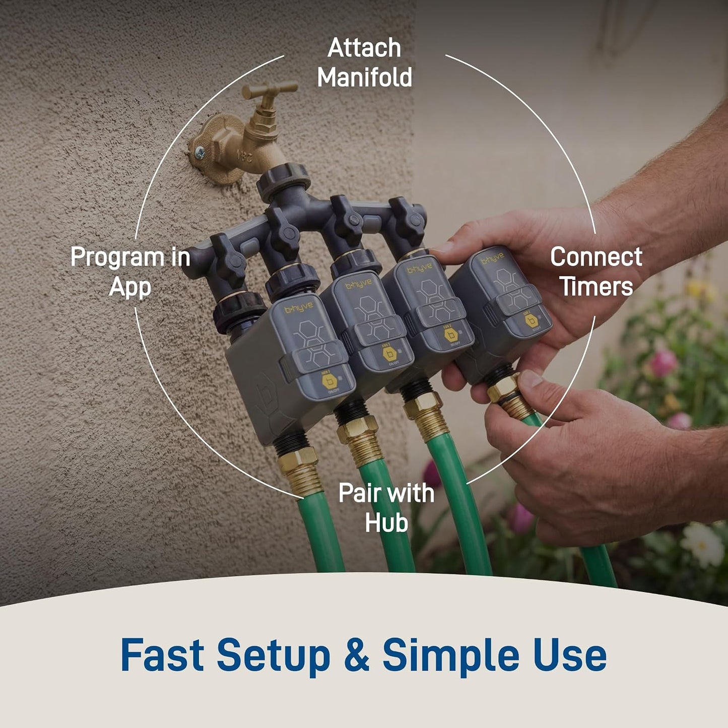 21207 B-hyve Gen 2 Smart Hose Watering Timer, 4-Pack with Wi-Fi Hub and Hose Y Splitter