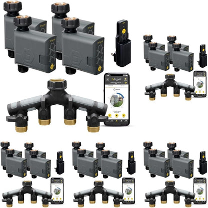 21207 B-hyve Gen 2 Smart Hose Watering Timer, 4-Pack with Wi-Fi Hub and Hose Y Splitter