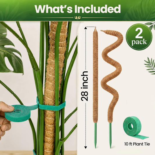 2Pcs 28'' Moss Pole Monstera Plant Support - Plant Stakes for Indoor Plants