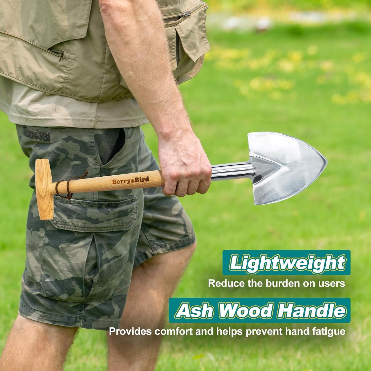 Perennial Spade, 21.6''Long Trowel for Gardening Root Cutting Tool with Sharp Stainless Steel Blade, Wooden Handle Small Shovel Hand Edger Garden Tool for Planting, Digging & Transplanting
