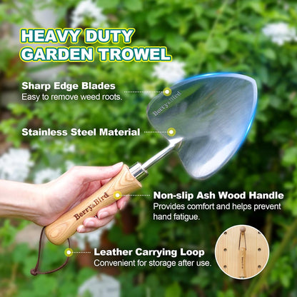 Perennial Spade, 21.6''Long Trowel for Gardening Root Cutting Tool with Sharp Stainless Steel Blade, Wooden Handle Small Shovel Hand Edger Garden Tool for Planting, Digging & Transplanting