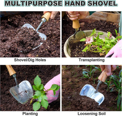 Perennial Spade, 21.6''Long Trowel for Gardening Root Cutting Tool with Sharp Stainless Steel Blade, Wooden Handle Small Shovel Hand Edger Garden Tool for Planting, Digging & Transplanting