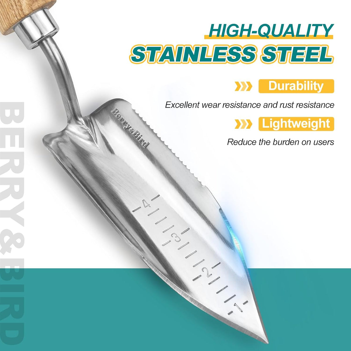 Perennial Spade, 21.6''Long Trowel for Gardening Root Cutting Tool with Sharp Stainless Steel Blade, Wooden Handle Small Shovel Hand Edger Garden Tool for Planting, Digging & Transplanting