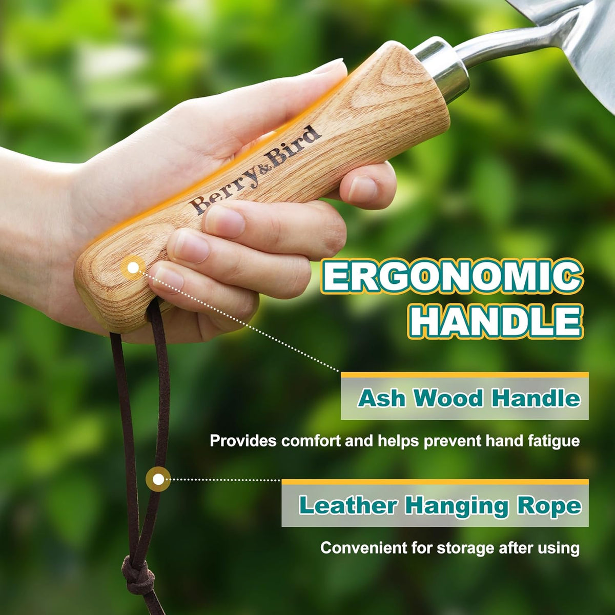 Perennial Spade, 21.6''Long Trowel for Gardening Root Cutting Tool with Sharp Stainless Steel Blade, Wooden Handle Small Shovel Hand Edger Garden Tool for Planting, Digging & Transplanting