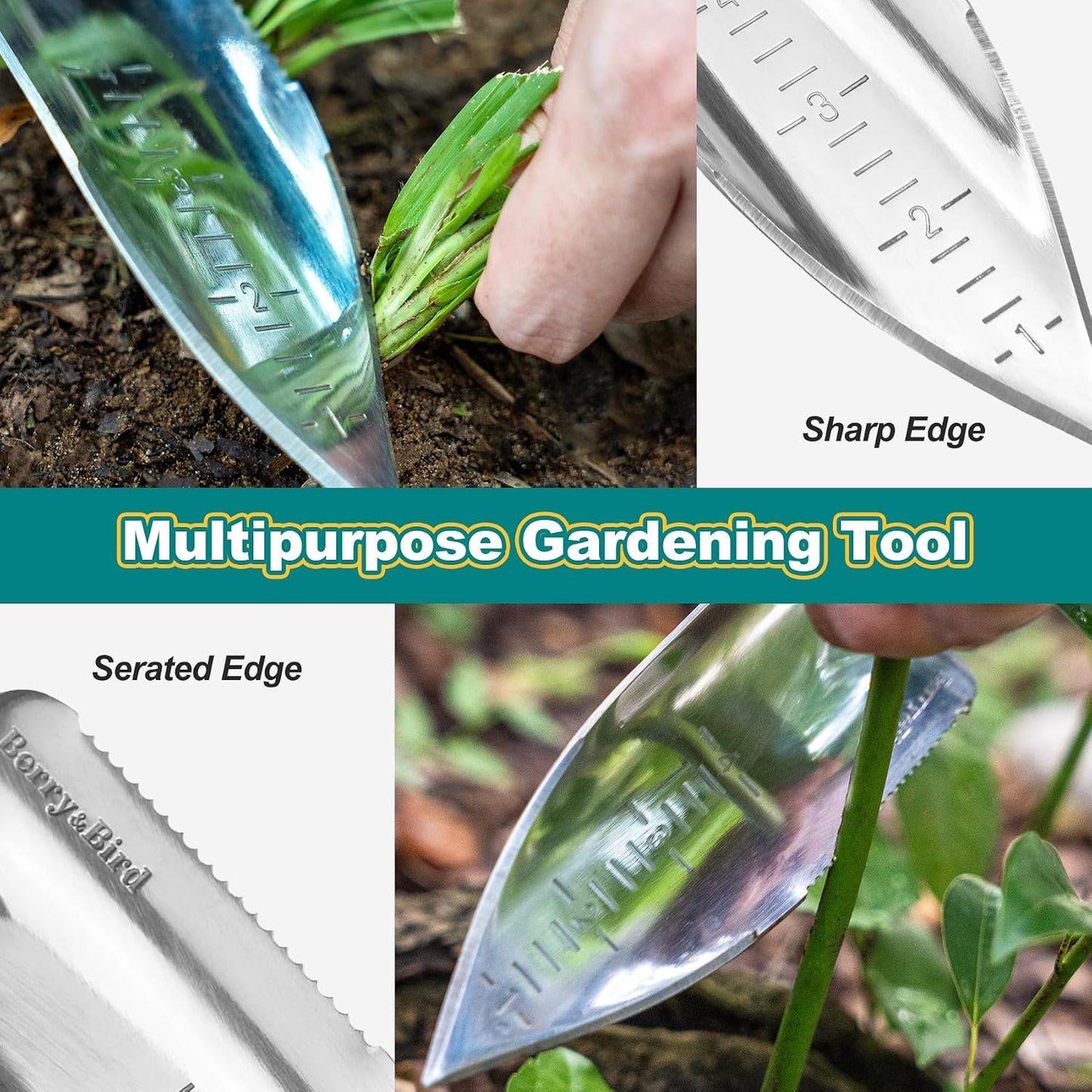 Perennial Spade, 21.6''Long Trowel for Gardening Root Cutting Tool with Sharp Stainless Steel Blade, Wooden Handle Small Shovel Hand Edger Garden Tool for Planting, Digging & Transplanting