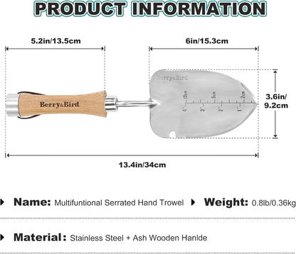 Perennial Spade, 21.6''Long Trowel for Gardening Root Cutting Tool with Sharp Stainless Steel Blade, Wooden Handle Small Shovel Hand Edger Garden Tool for Planting, Digging & Transplanting