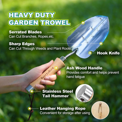 Perennial Spade, 21.6''Long Trowel for Gardening Root Cutting Tool with Sharp Stainless Steel Blade, Wooden Handle Small Shovel Hand Edger Garden Tool for Planting, Digging & Transplanting