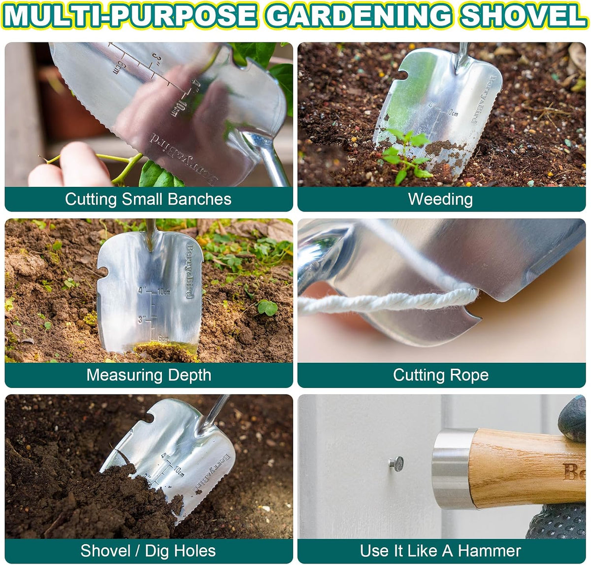 Perennial Spade, 21.6''Long Trowel for Gardening Root Cutting Tool with Sharp Stainless Steel Blade, Wooden Handle Small Shovel Hand Edger Garden Tool for Planting, Digging & Transplanting