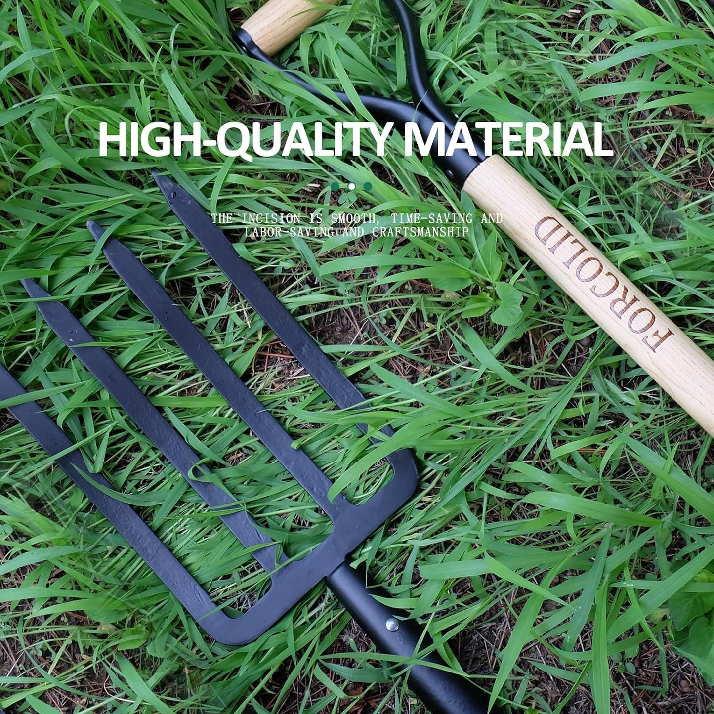 Garden Fork, 4-Tine Spading Digging Fork, Pitch Fork-45Inch, Forged Steel Y-Grip, Wood Handel-Red