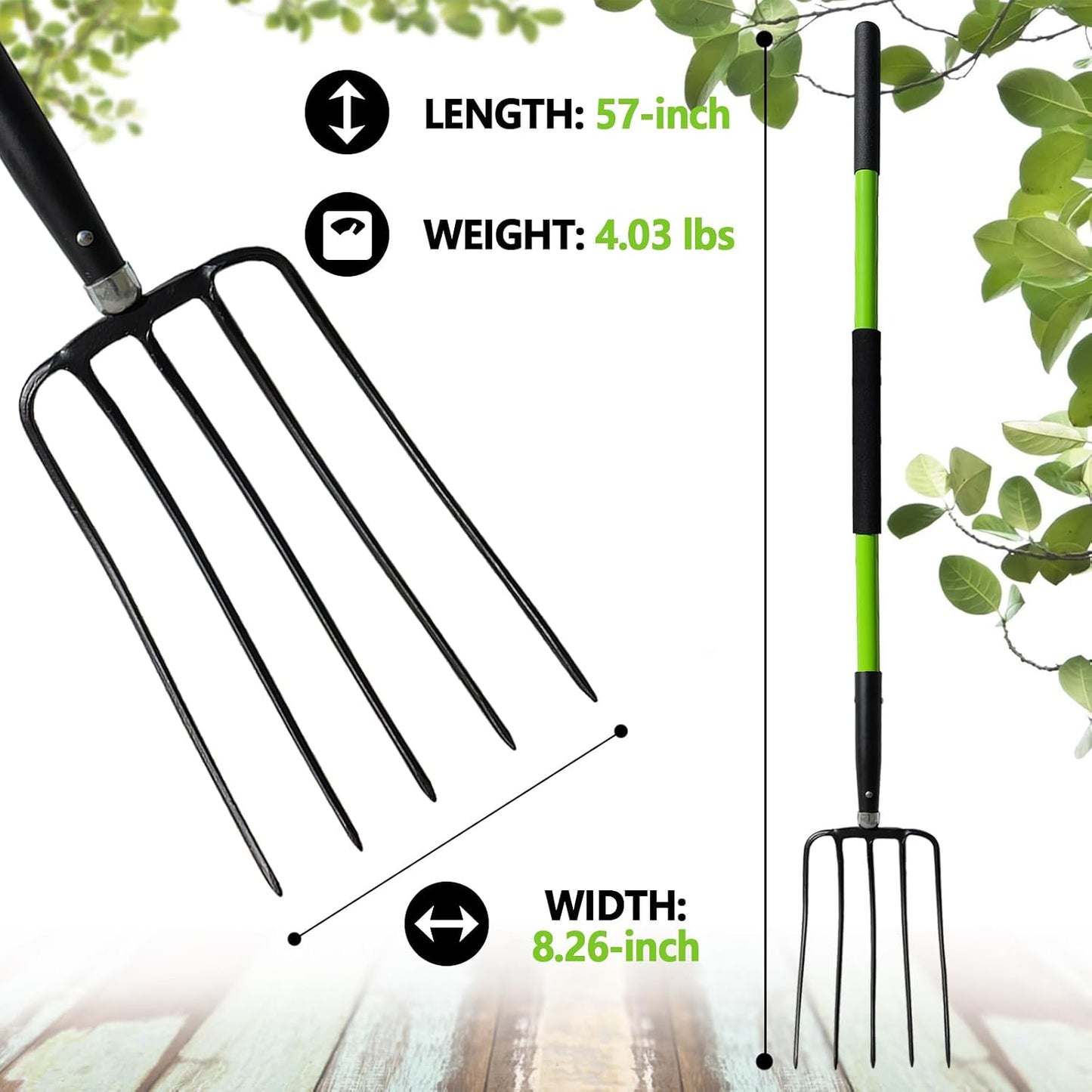 Garden Fork, 4-Tine Spading Digging Fork, Pitch Fork-45Inch, Forged Steel Y-Grip, Wood Handel-Red