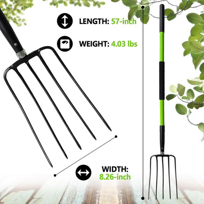 Garden Fork, 4-Tine Spading Digging Fork, Pitch Fork-45Inch, Forged Steel Y-Grip, Wood Handel-Red