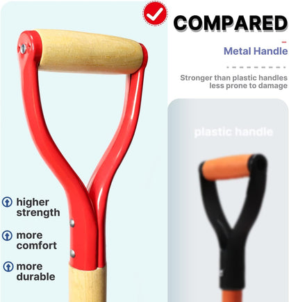 Garden Fork, 4-Tine Spading Digging Fork, Pitch Fork-45Inch, Forged Steel Y-Grip, Wood Handel-Red