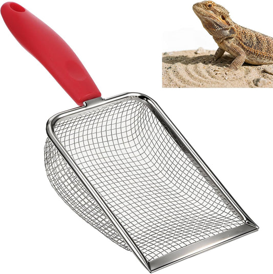 Stainless Steel Reptile Sand Substrate Scoop, Fine Mesh Metal Reptile Litter Cleaner Scooper, Cat Litter-Scoop, Mesh Litter-Shovel, Litter Cleaner Corner Scoop Sand Sifter for Terrarium Sands Waste