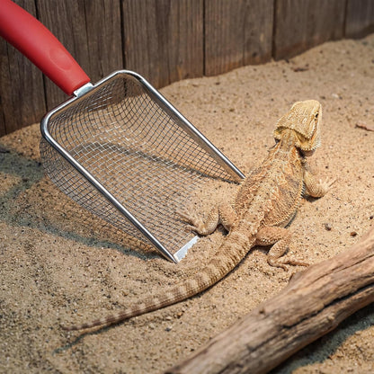 Stainless Steel Reptile Sand Substrate Scoop, Fine Mesh Metal Reptile Litter Cleaner Scooper, Cat Litter-Scoop, Mesh Litter-Shovel, Litter Cleaner Corner Scoop Sand Sifter for Terrarium Sands Waste