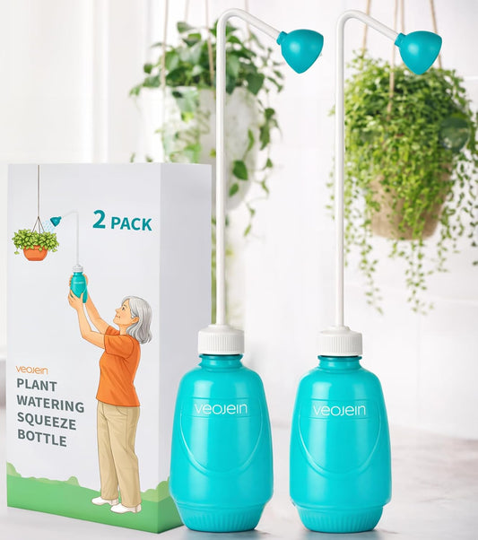 Longest Spout Plant Watering Squeeze Bottle [16,2", Pack of 2], Watering Can for Hanging Plants, Original Extended Design for Hard-to-Reach Plants Indoor & Outdoor Watering, 15 oz (Teal)