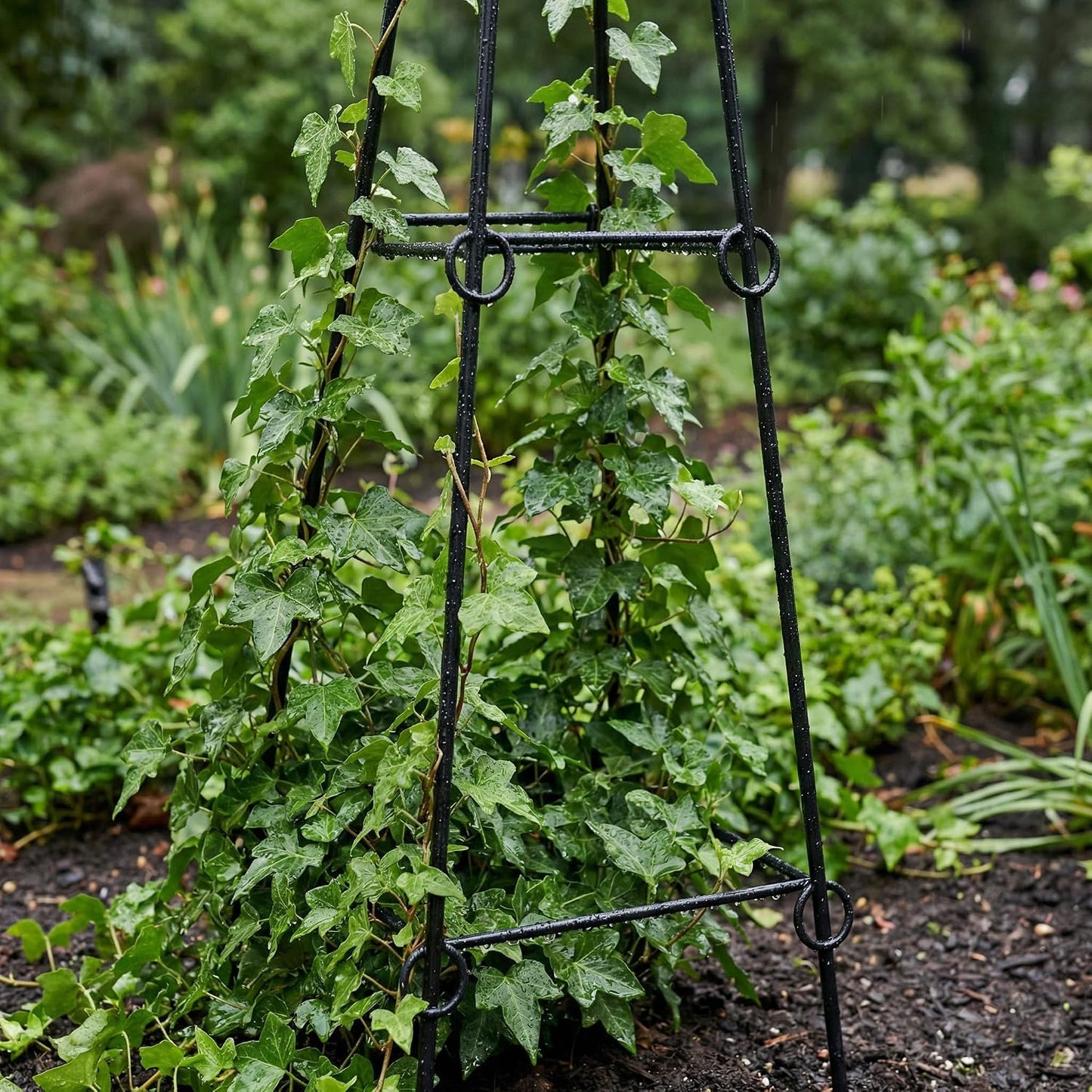 2 Pack Black Metal Folding Square Plant Stand – 35.5" Tall 2-Tier Decorative Plant Holder Flower Pot Stand for Patio Garden Climbing Vines, Roses, Clematis, and Potted Plants
