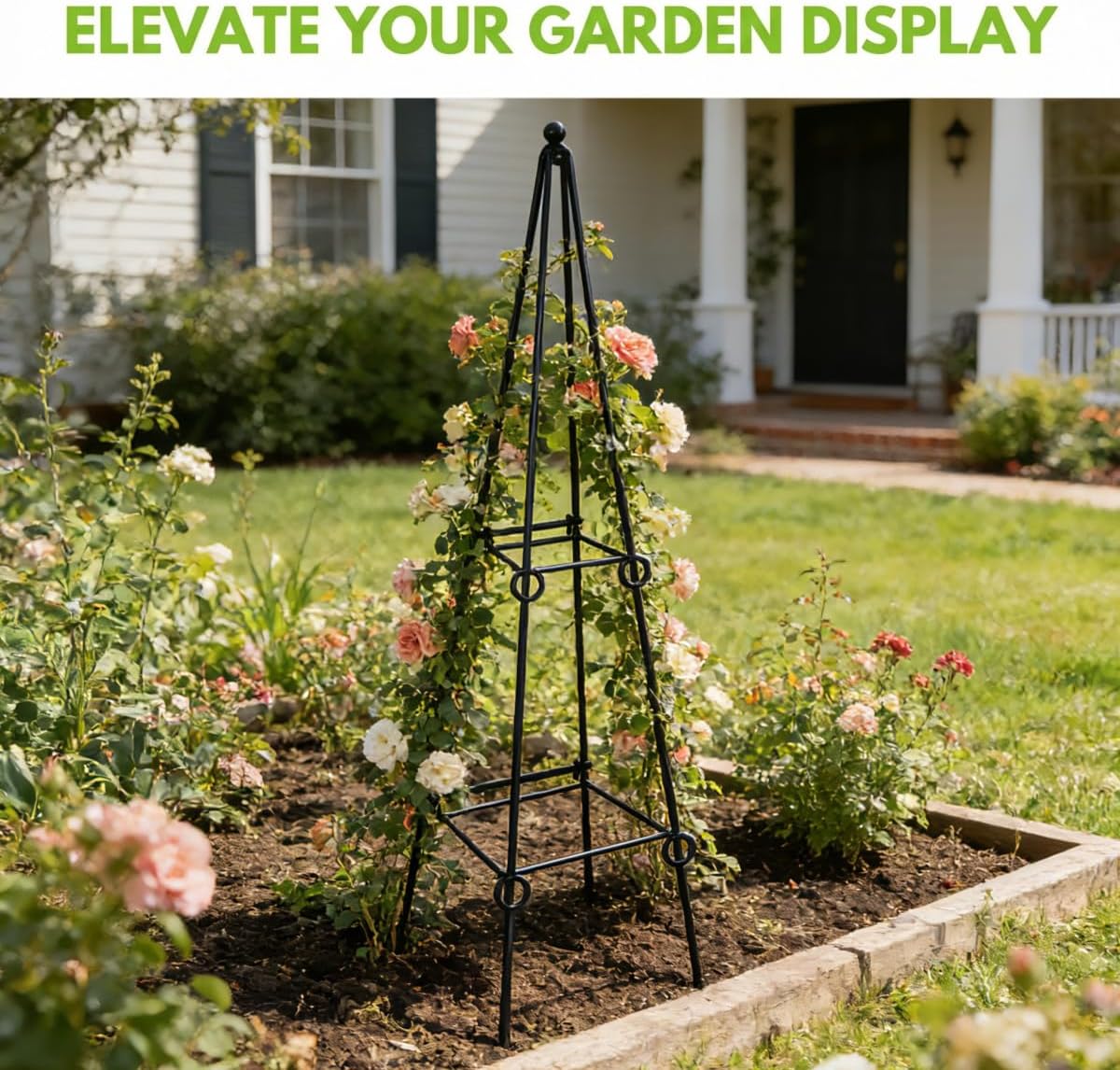 2 Pack Black Metal Folding Square Plant Stand – 35.5" Tall 2-Tier Decorative Plant Holder Flower Pot Stand for Patio Garden Climbing Vines, Roses, Clematis, and Potted Plants