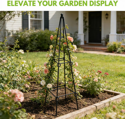 2 Pack Black Metal Folding Square Plant Stand – 35.5" Tall 2-Tier Decorative Plant Holder Flower Pot Stand for Patio Garden Climbing Vines, Roses, Clematis, and Potted Plants