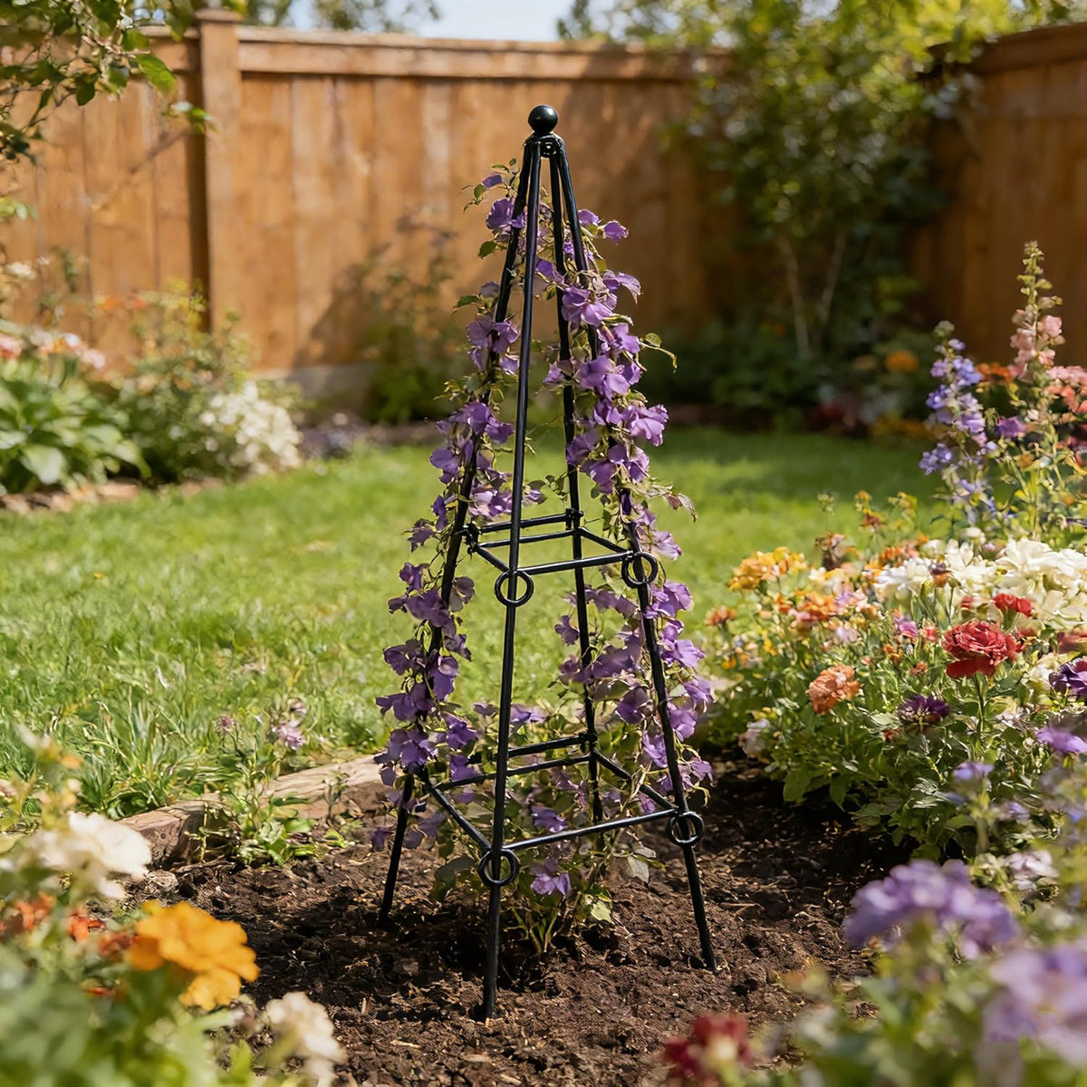 2 Pack Black Metal Folding Square Plant Stand – 35.5" Tall 2-Tier Decorative Plant Holder Flower Pot Stand for Patio Garden Climbing Vines, Roses, Clematis, and Potted Plants