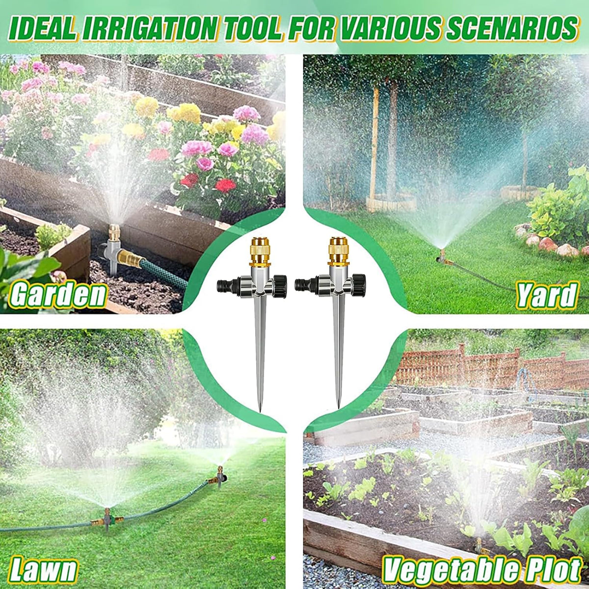 2 Pack Impact Sprinklers for Yard, Adjustable Automatic Brass Garden Water Sprinklers on Spike Base, Zinc Alloy Lawn Sprinkler for 360 Degree Large Area Patio Garden Irrigation