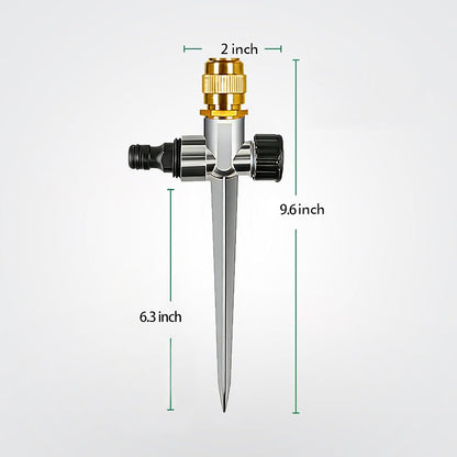 2 Pack Impact Sprinklers for Yard, Adjustable Automatic Brass Garden Water Sprinklers on Spike Base, Zinc Alloy Lawn Sprinkler for 360 Degree Large Area Patio Garden Irrigation