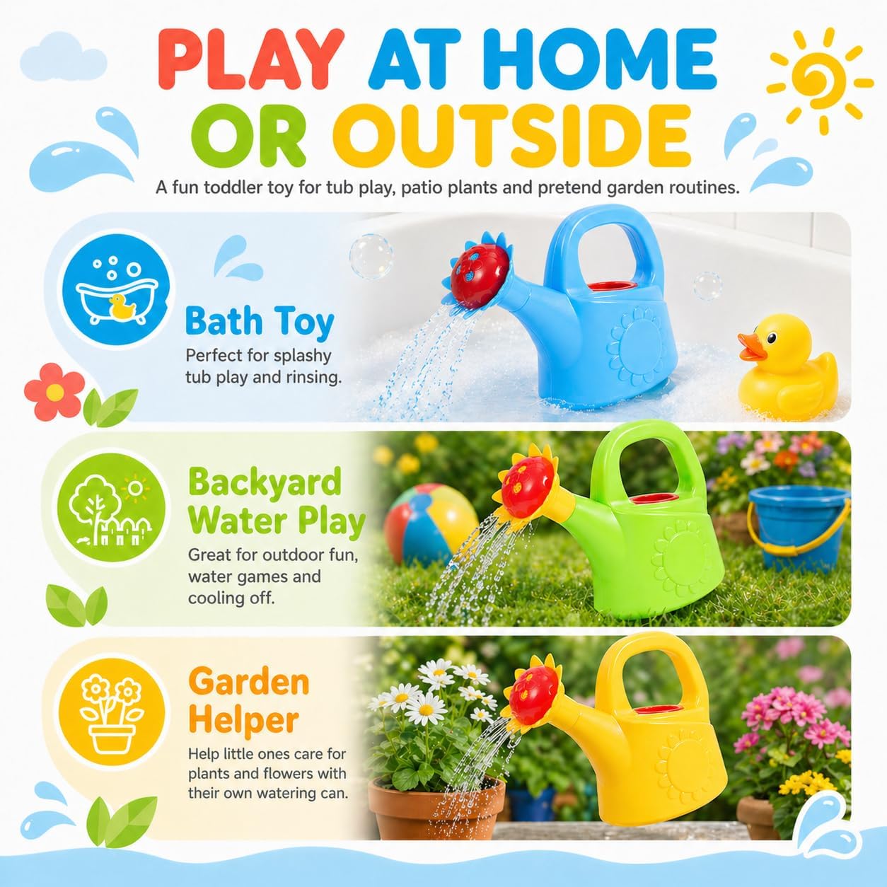 3 Pack Kids Watering Can, Chicken Watering Cans (Random Color)