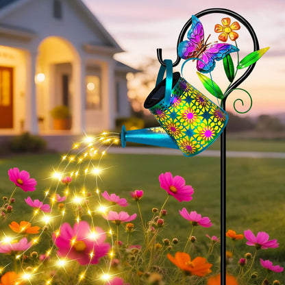 Solar Garden Lights Outdoor Decor, Watering Can with Cat Stake, Waterproof