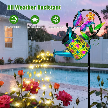 Solar Garden Lights Outdoor Decor, Watering Can with Cat Stake, Waterproof