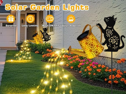 Solar Garden Lights Outdoor Decor, Watering Can with Cat Stake, Waterproof