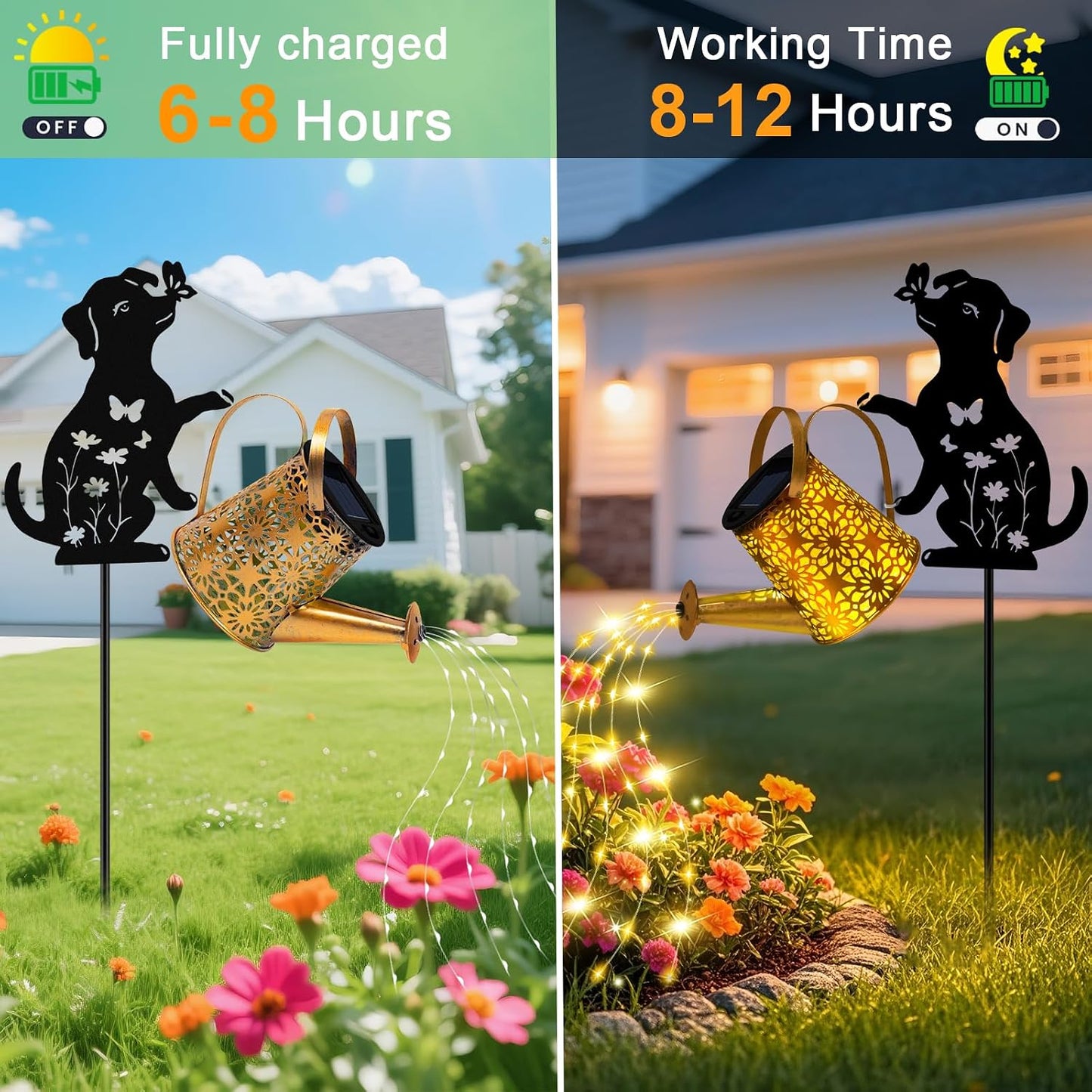 Solar Garden Lights Outdoor Decor, Watering Can with Cat Stake, Waterproof
