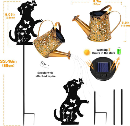 Solar Garden Lights Outdoor Decor, Watering Can with Cat Stake, Waterproof