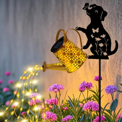 Solar Garden Lights Outdoor Decor, Watering Can with Cat Stake, Waterproof