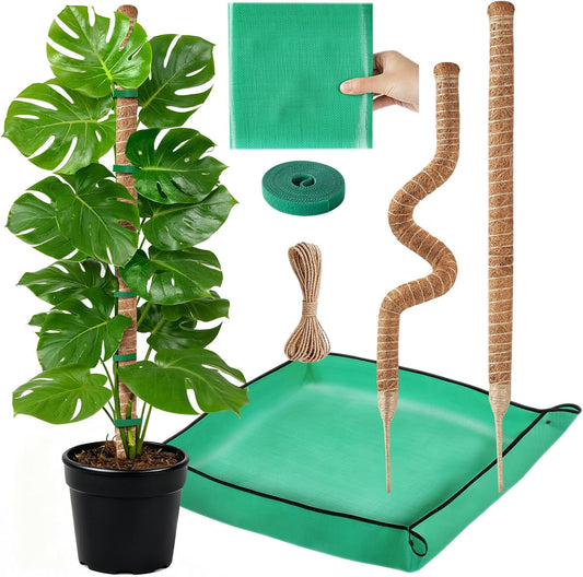 2 Pack Moss Pole Monstera Plant Support with Repotting Mat, 28 Inch Plant Support Stakes, Plant Sticks Support Tall for Indoor Potted Climbing Plants, Pothos, Philodendron