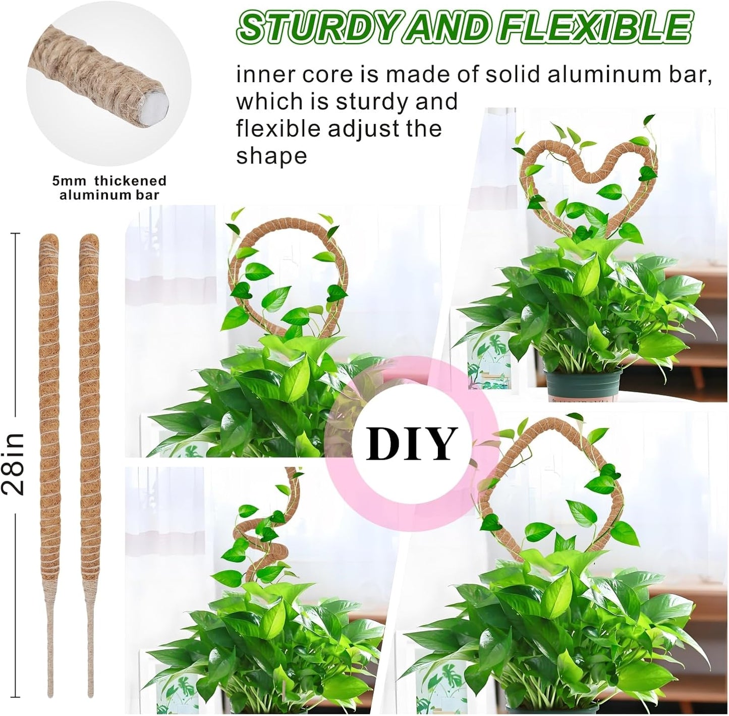 2 Pack Moss Pole Monstera Plant Support with Repotting Mat, 28 Inch Plant Support Stakes, Plant Sticks Support Tall for Indoor Potted Climbing Plants, Pothos, Philodendron