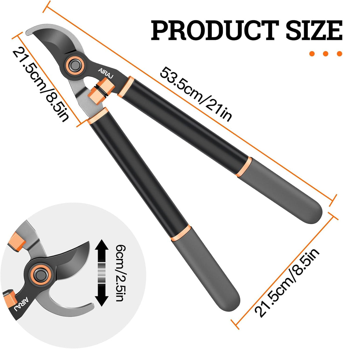21'' Bypass Loppers, Heavy Duty Tree Branch cutter, 2.5" Cut Capacity