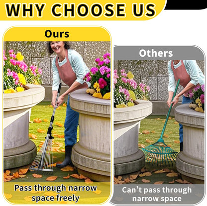 Garden Rake for Leaves,Heavy Duty Metal Adjustable Leaf Rake for Lawns,Long Handle 33"-69" with Expandable Head 8"-15",Garden Tools for Yard Lawn Shrub Garden Beds