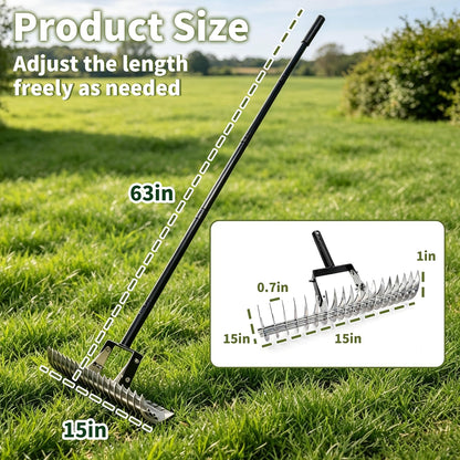 Garden Rake for Leaves,Heavy Duty Metal Adjustable Leaf Rake for Lawns,Long Handle 33"-69" with Expandable Head 8"-15",Garden Tools for Yard Lawn Shrub Garden Beds