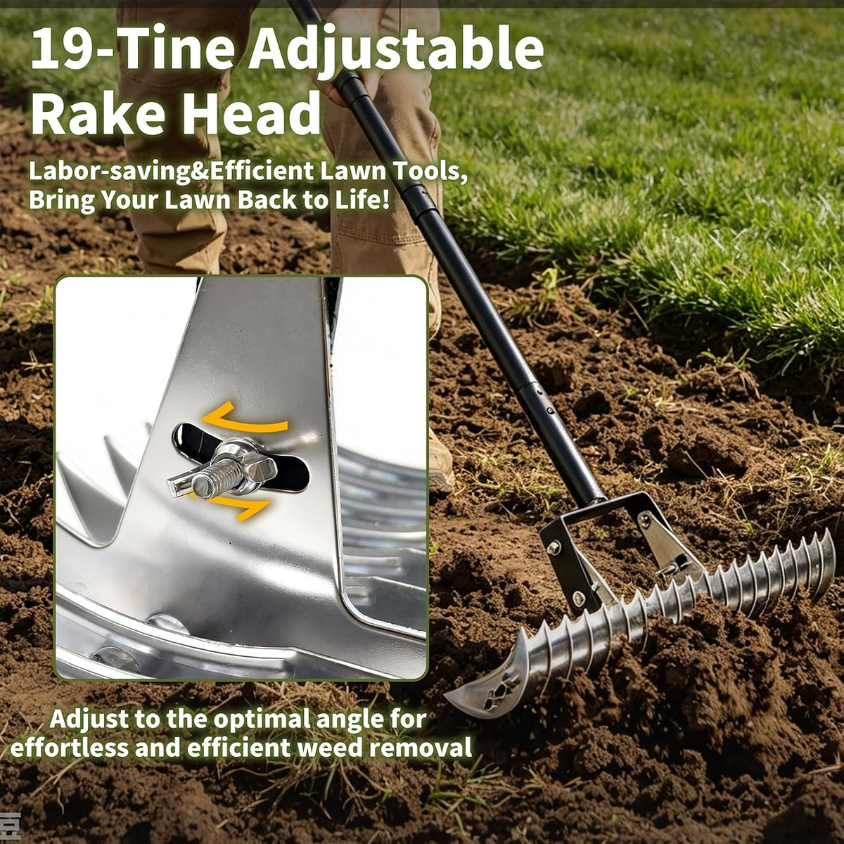 Garden Rake for Leaves,Heavy Duty Metal Adjustable Leaf Rake for Lawns,Long Handle 33"-69" with Expandable Head 8"-15",Garden Tools for Yard Lawn Shrub Garden Beds