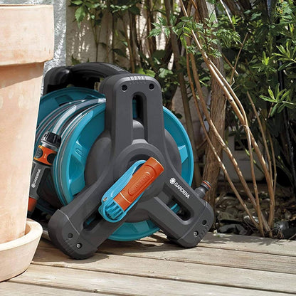 Gardena Hose Reel - Includes (1/2'' x 33' Hose + 5' Leader Hose), Blue and Grey (8010)