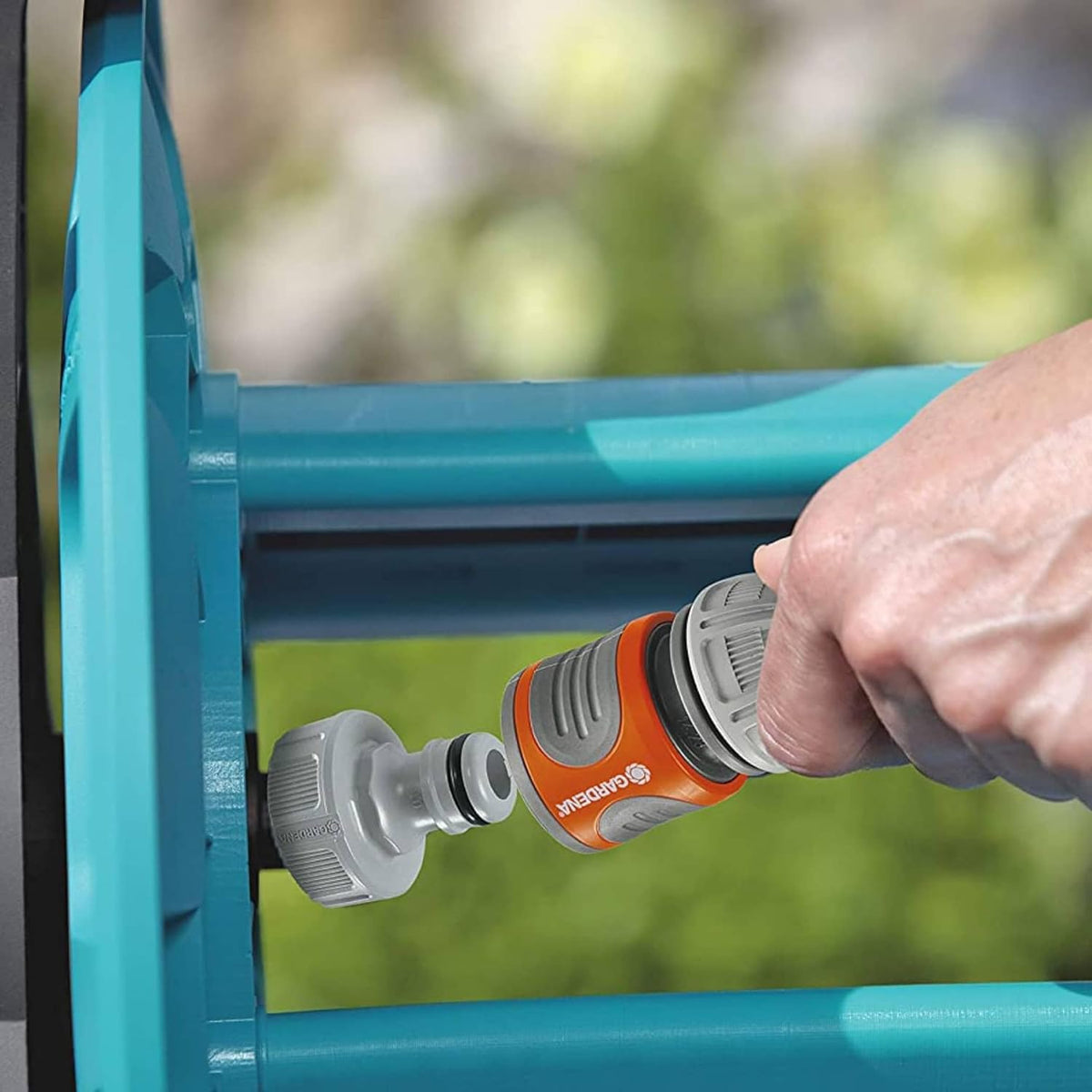 Gardena Hose Reel - Includes (1/2'' x 33' Hose + 5' Leader Hose), Blue and Grey (8010)