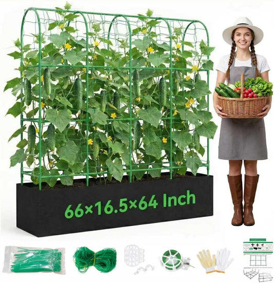 63"x64"Cucumber Trellis with Grow Bag,U-Shape Trellis for Climbing Plants