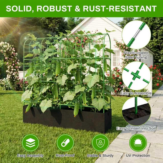63"x64"Cucumber Trellis with Grow Bag,U-Shape Trellis for Climbing Plants