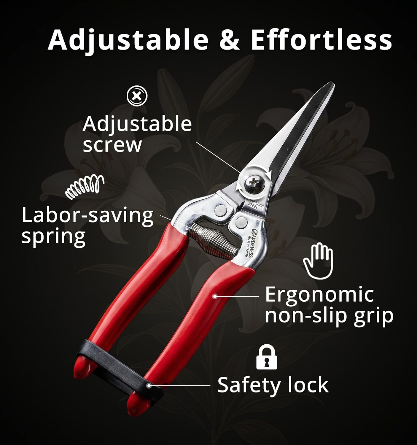 Pruning Shear Straight Pruning Snip 2PCS Stainless Steel Florist Scissors, Multi-Tasking Precision Hand Pruner Herb Snips Flower Clippers Bonsai Trimmers Ergonomic Handle Garden shear