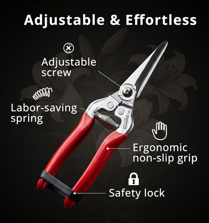 Pruning Shear Straight Pruning Snip 2PCS Stainless Steel Florist Scissors, Multi-Tasking Precision Hand Pruner Herb Snips Flower Clippers Bonsai Trimmers Ergonomic Handle Garden shear