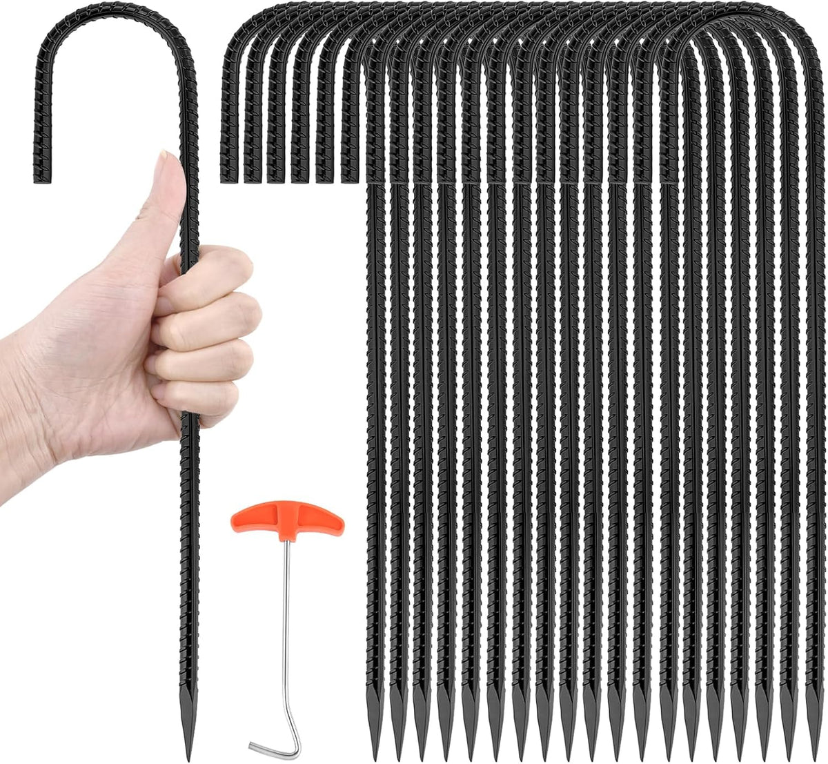 20 PCS Garden Ground Stakes 12" Rebar Stakes Heavy Duty J Shape